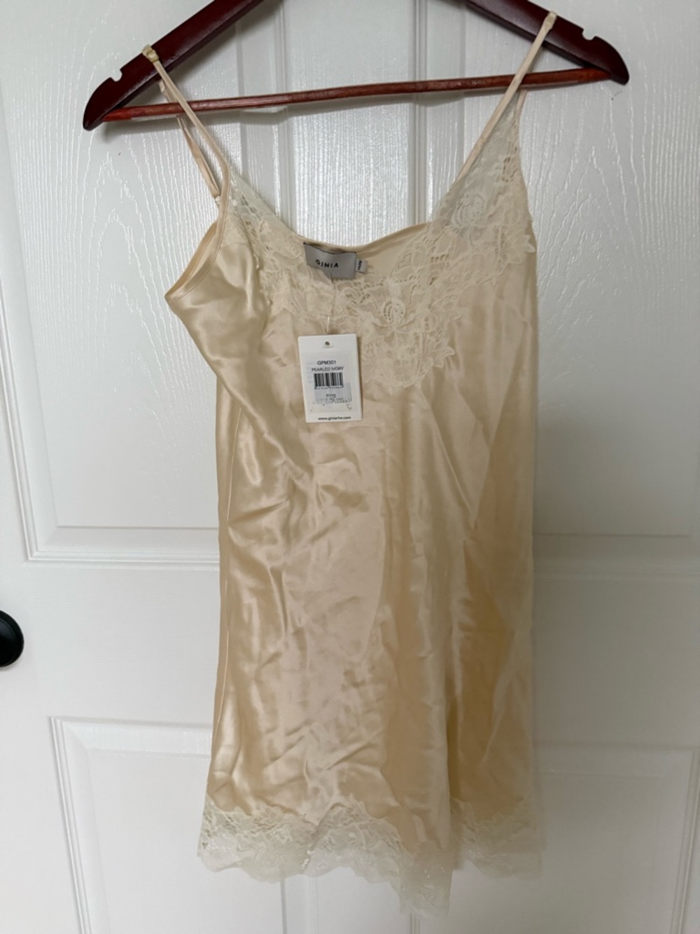 Ginia Cream Silk Lace Trim Chemise Slip